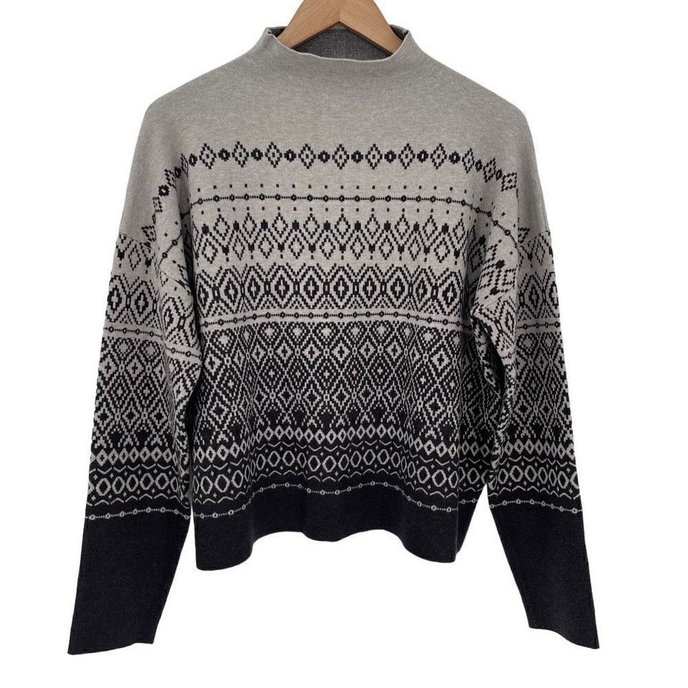 NWOT Joie Mock‎ Neck Fair Isle Long Sleeve Sweater Gray Soft Cozy Women XL